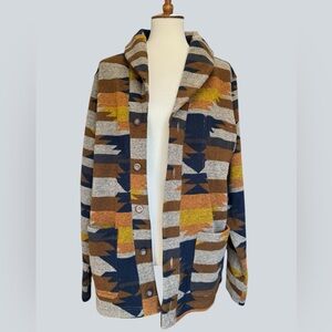 Junk Food Clothing Geometric Shawl Collar Coatigan - Brown Navy Mustard #216